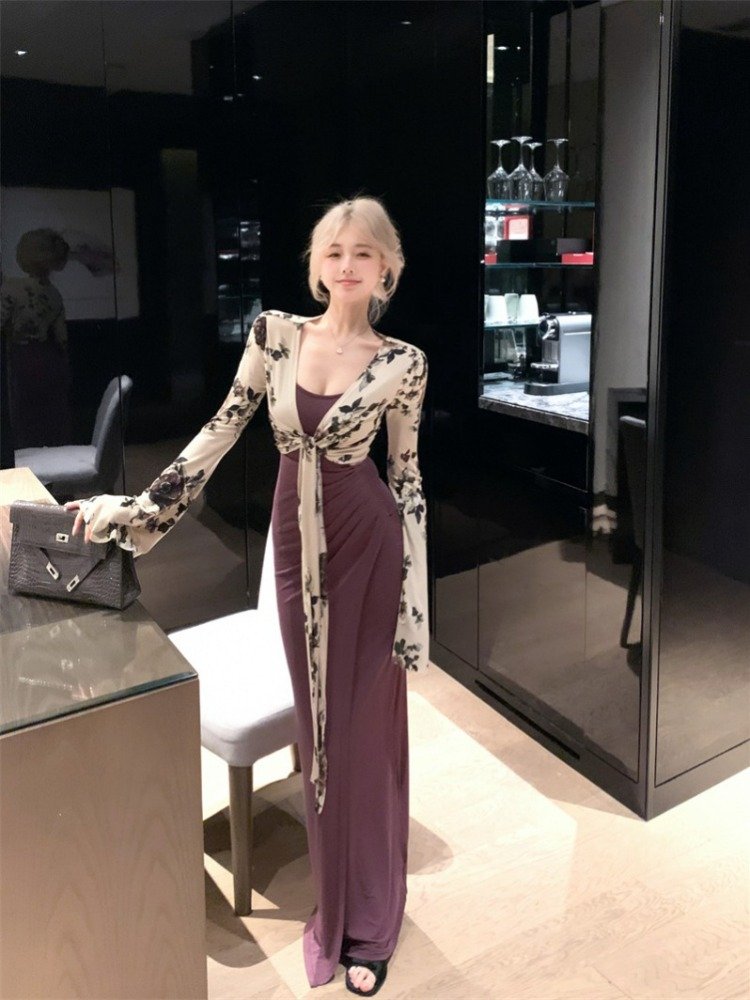 纯欲性感紫色吊带连衣裙女早秋季