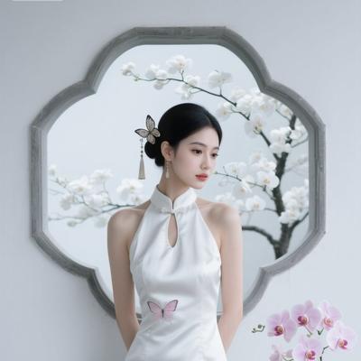 梦柔：优雅白裙，花影婆娑，东方韵味，尽显