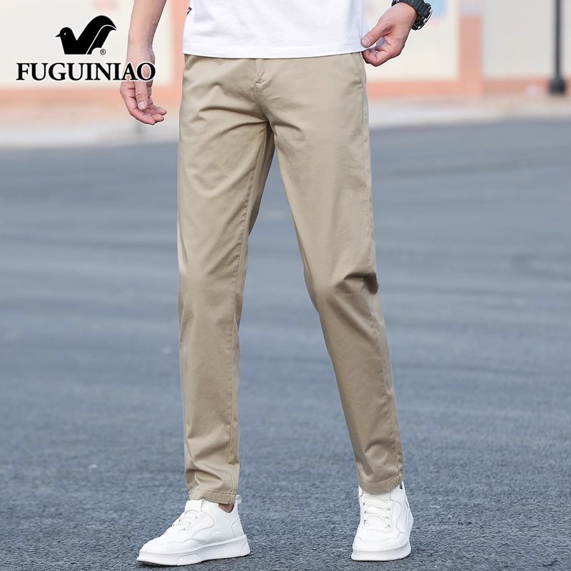 男士卡其色小脚西裤