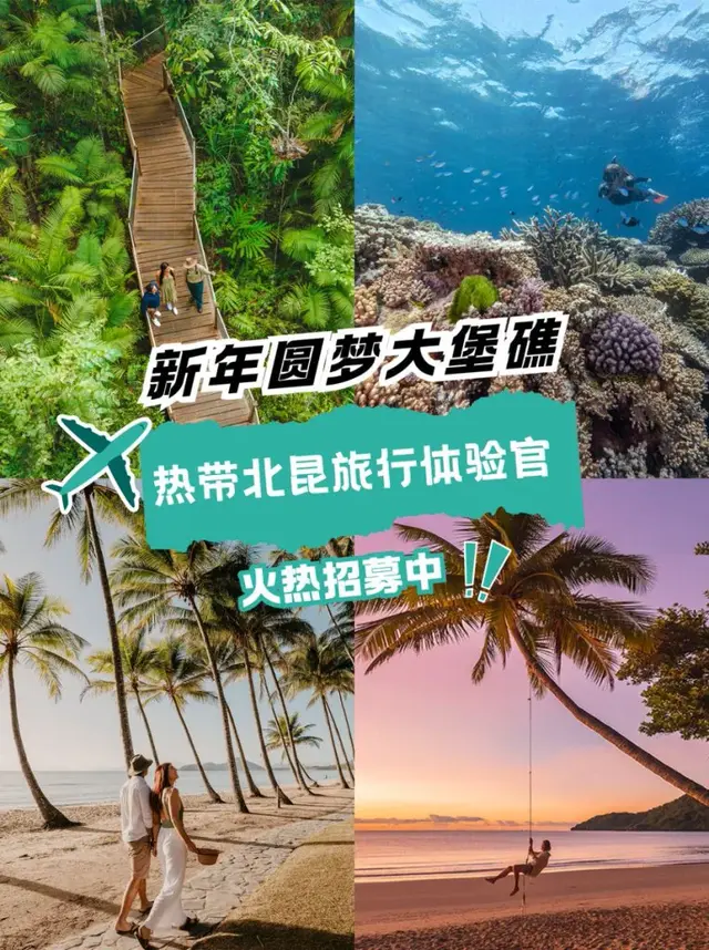 快来！新年圆梦大堡礁，热带北昆旅行体验官火热招募