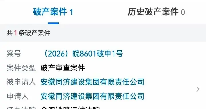 炸了！！特级资质也破产安徽同济建设申请破产了