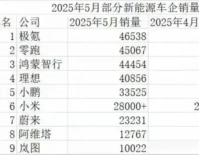 新势力5月销量前10排名，极氪001狂销13480 辆