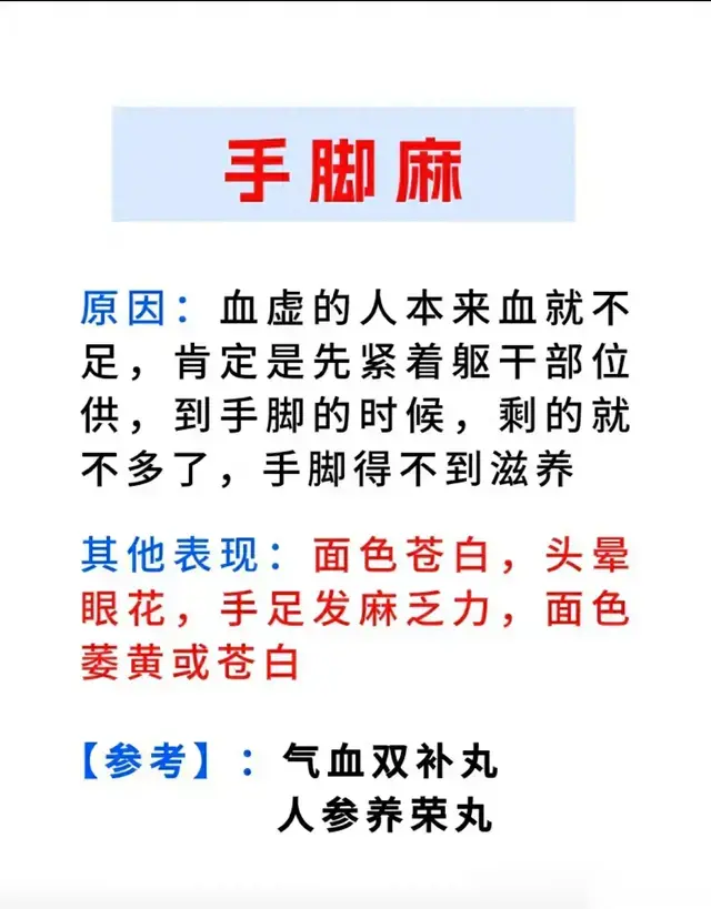 手抖、抽筋、手脚麻都是血虚的表现，送你3味中成药，帮你解决！