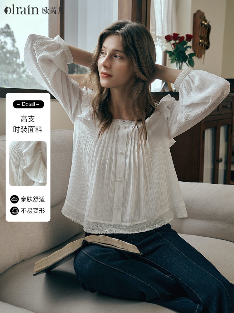 灵动仙美之风！法式方领荷叶边小衫