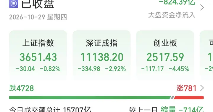 黑色星期四！创指跌4.45% 全市场超4700只个股飘绿