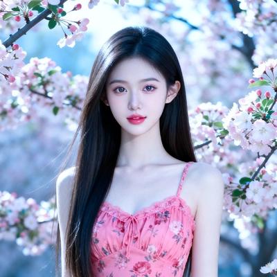 梦柔：樱花树下，少女如画，粉色裙摆随风舞