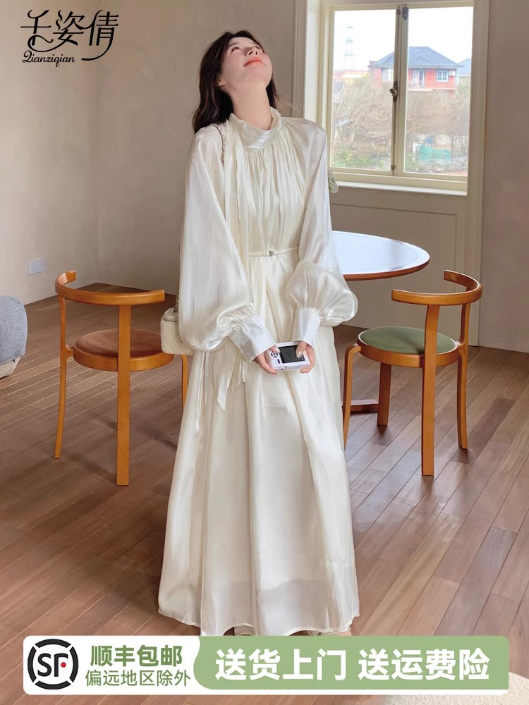 「宫廷白裙✨春季法式缎面显瘦」
