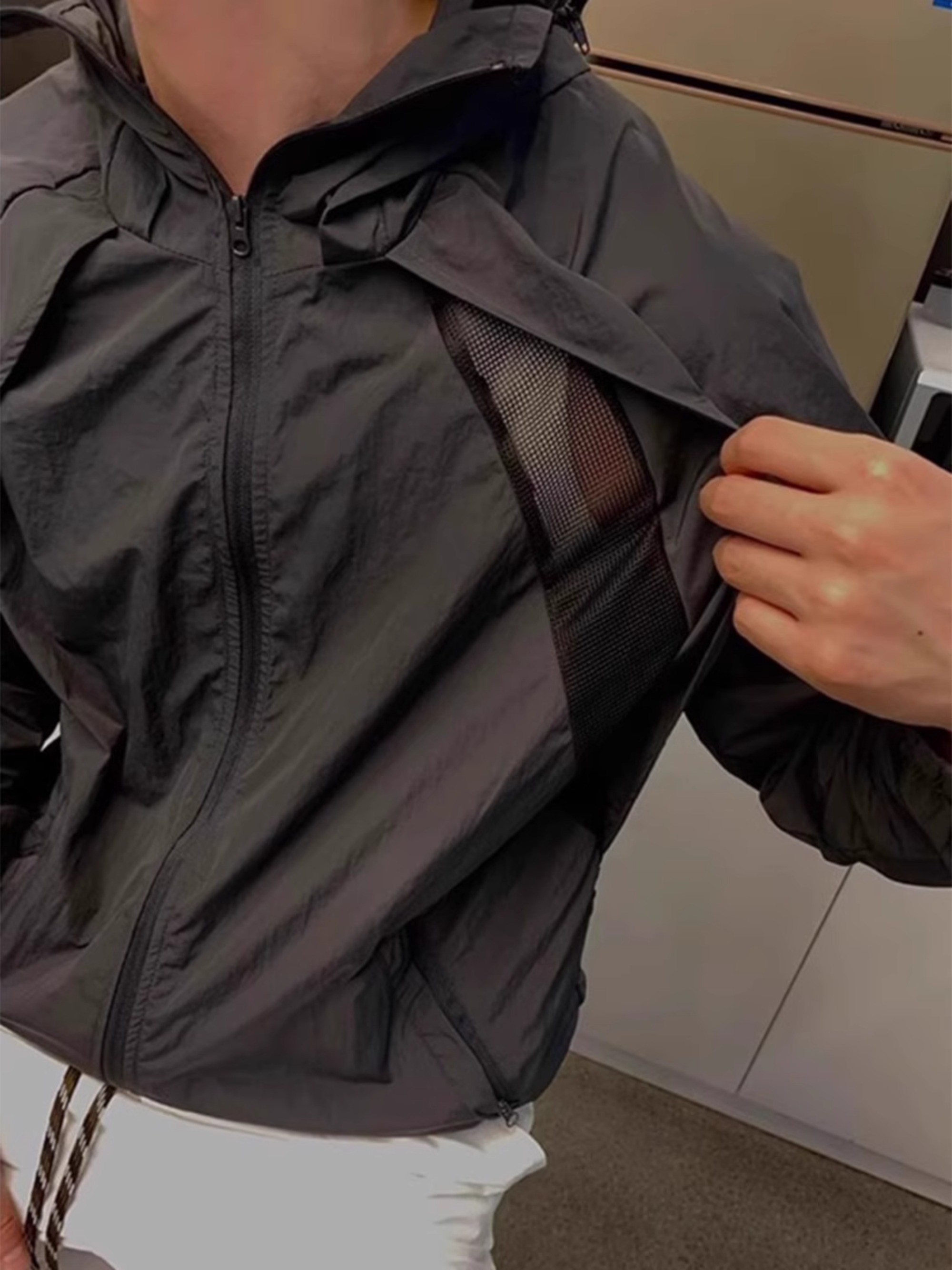 活页剪裁冰丝防晒衣男夏季美式三防连帽防晒