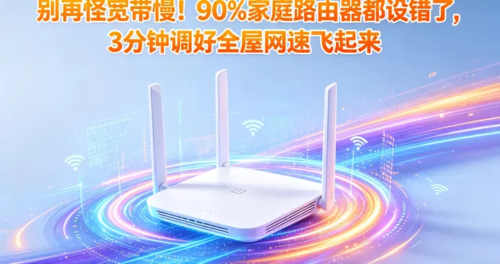 别再怪宽带慢！90%家庭路由器都设错了，3分钟调好全屋网速飞起来