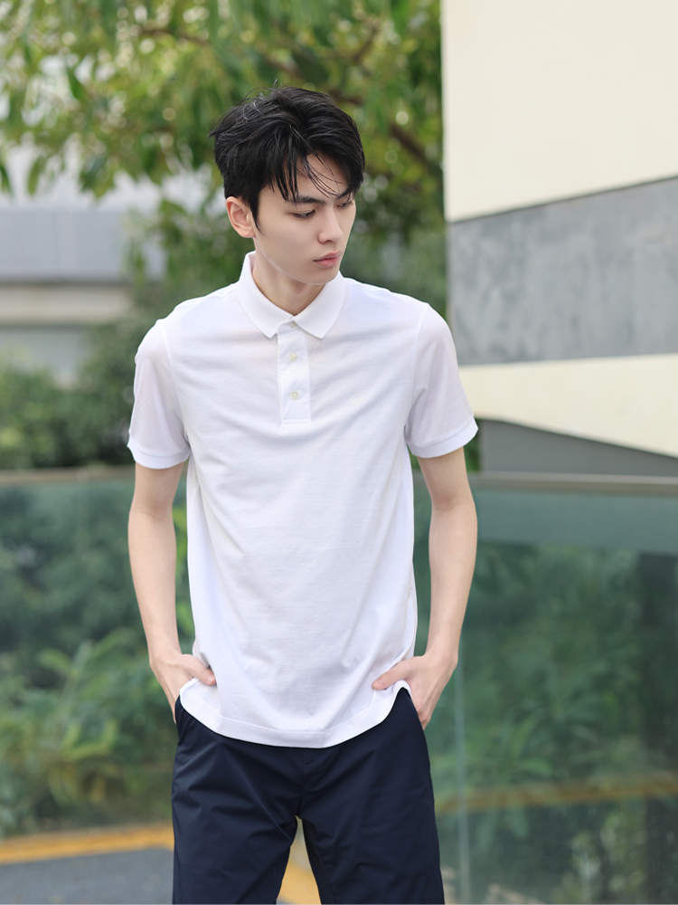 阿玛尼男士莱赛尔短袖Polo衫