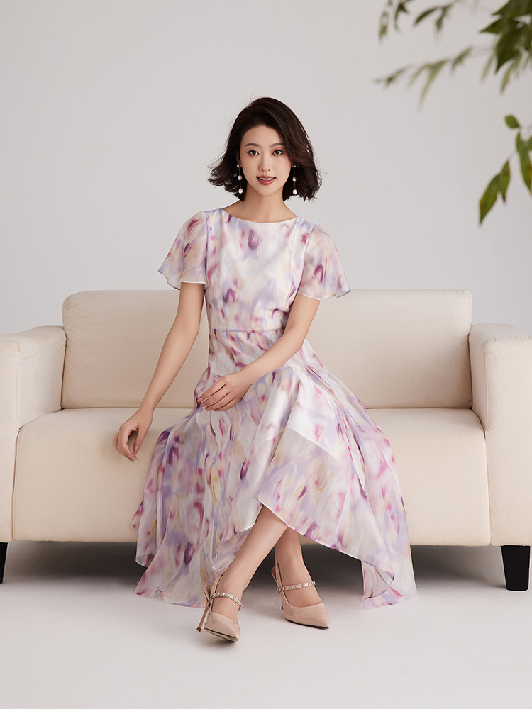 OBEG欧碧倩晕染渐变印花连衣裙女夏