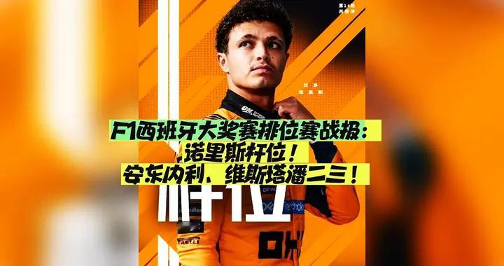 F1西班牙大奖赛排位赛战报：诺里斯杆位！安东内利、维斯...