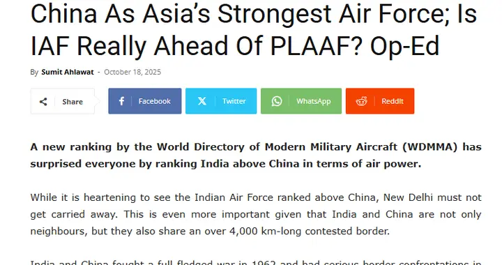 印媒曝光，印度空军超越中国，成亚洲第一，多亏了巴基斯坦做铺垫