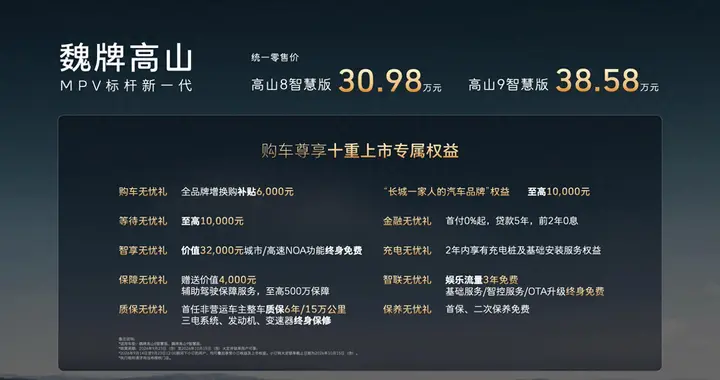 定位“MPV标杆新一代”,魏牌高山智慧版正式上市,售价30.98万元起