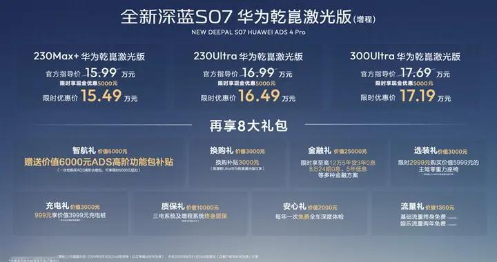 全新深蓝S07华为乾崑激光版增程车型上市