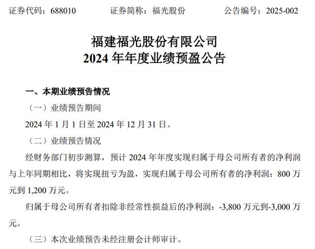 福光股份：预计2024年归母净利扭亏为盈