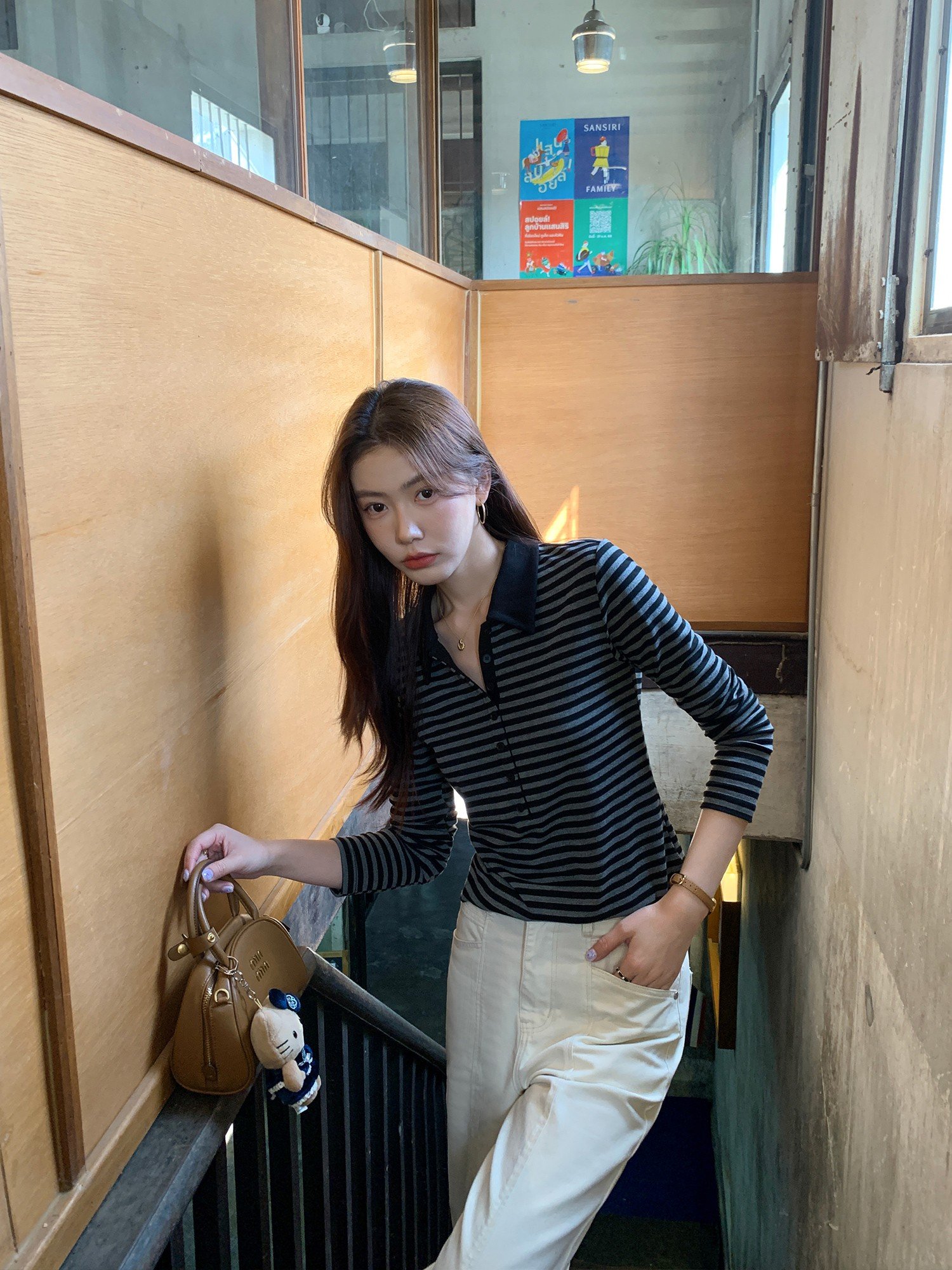 pusumede polo翻领长袖t恤女