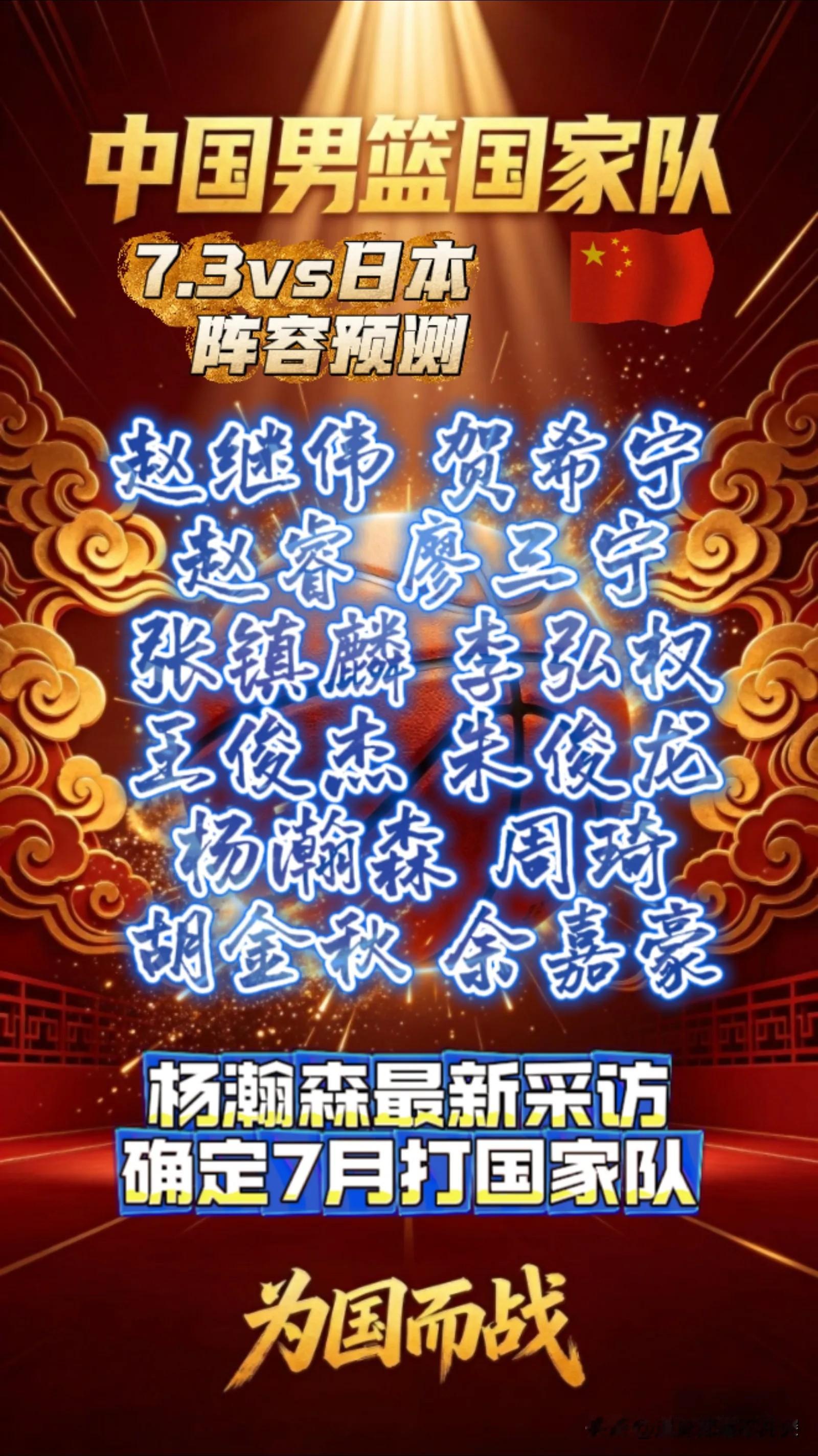 随着杨瀚森正式采访会打七月份国家队比赛，预计国家队阵容如下: 后卫线...