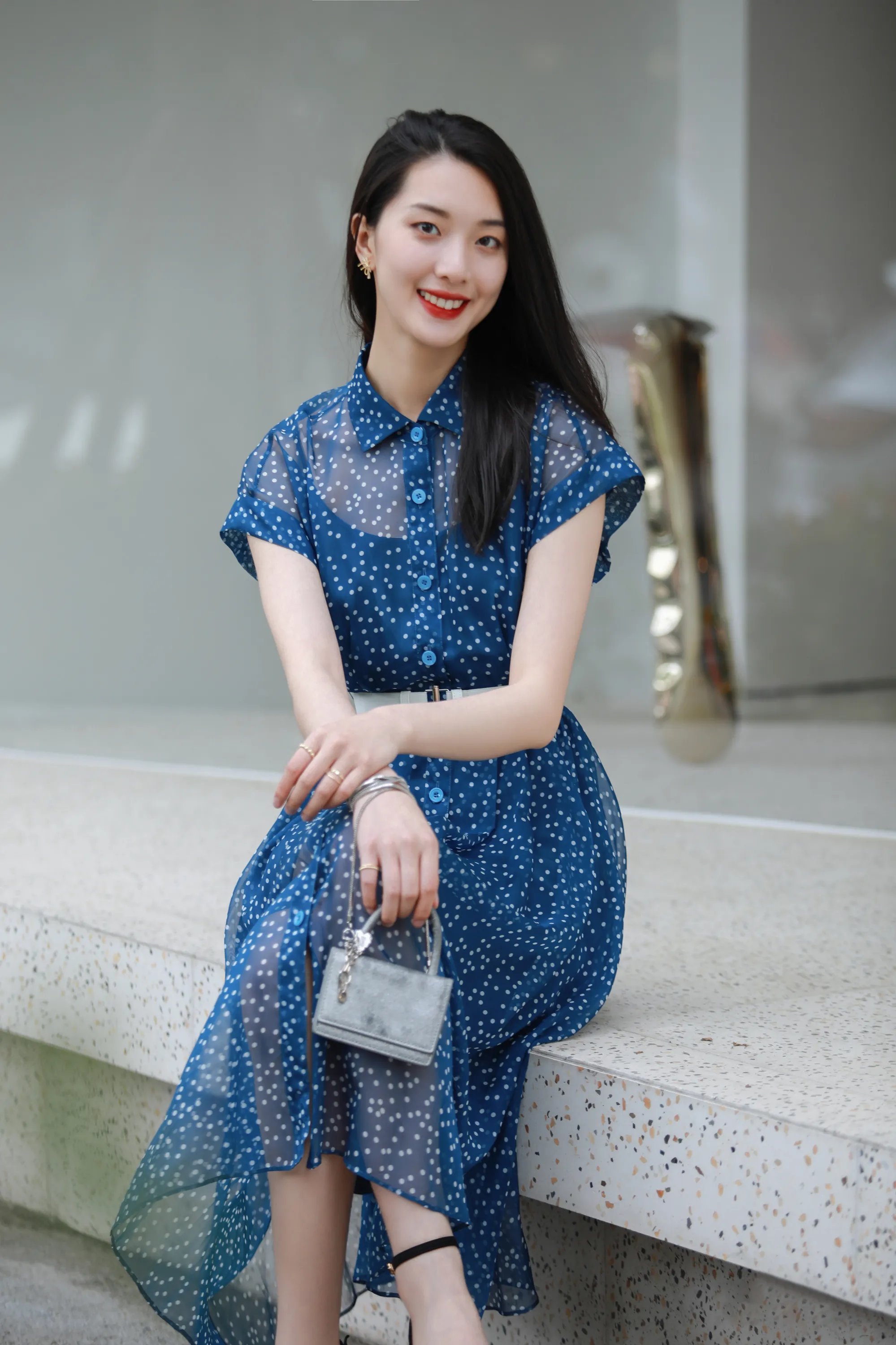 OBEG欧碧倩波点衬衫连衣裙