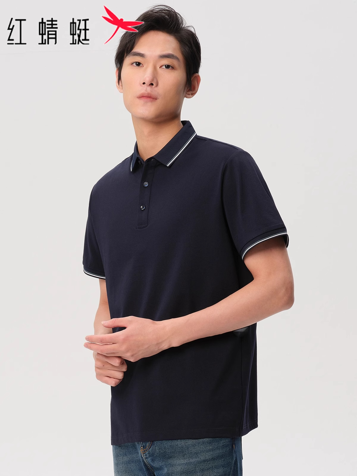 红蜻蜓桑蚕丝Polo衫男士夏季短袖t恤男