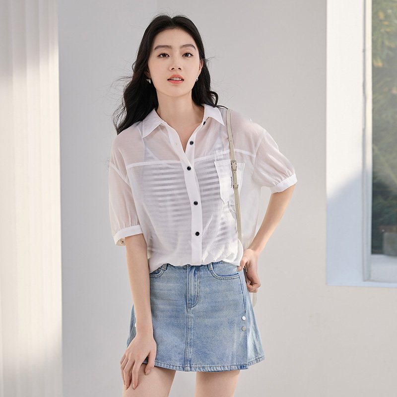 香影白色衬衫女短袖