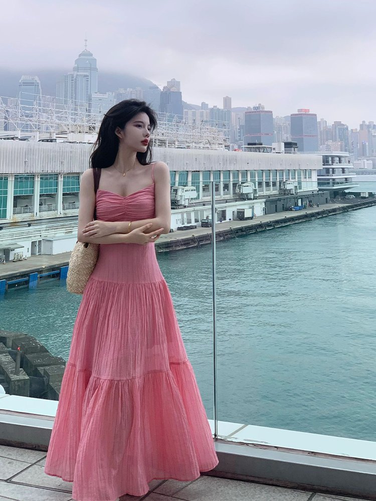 法式a字收腰粉色多巴胺绝美小裙