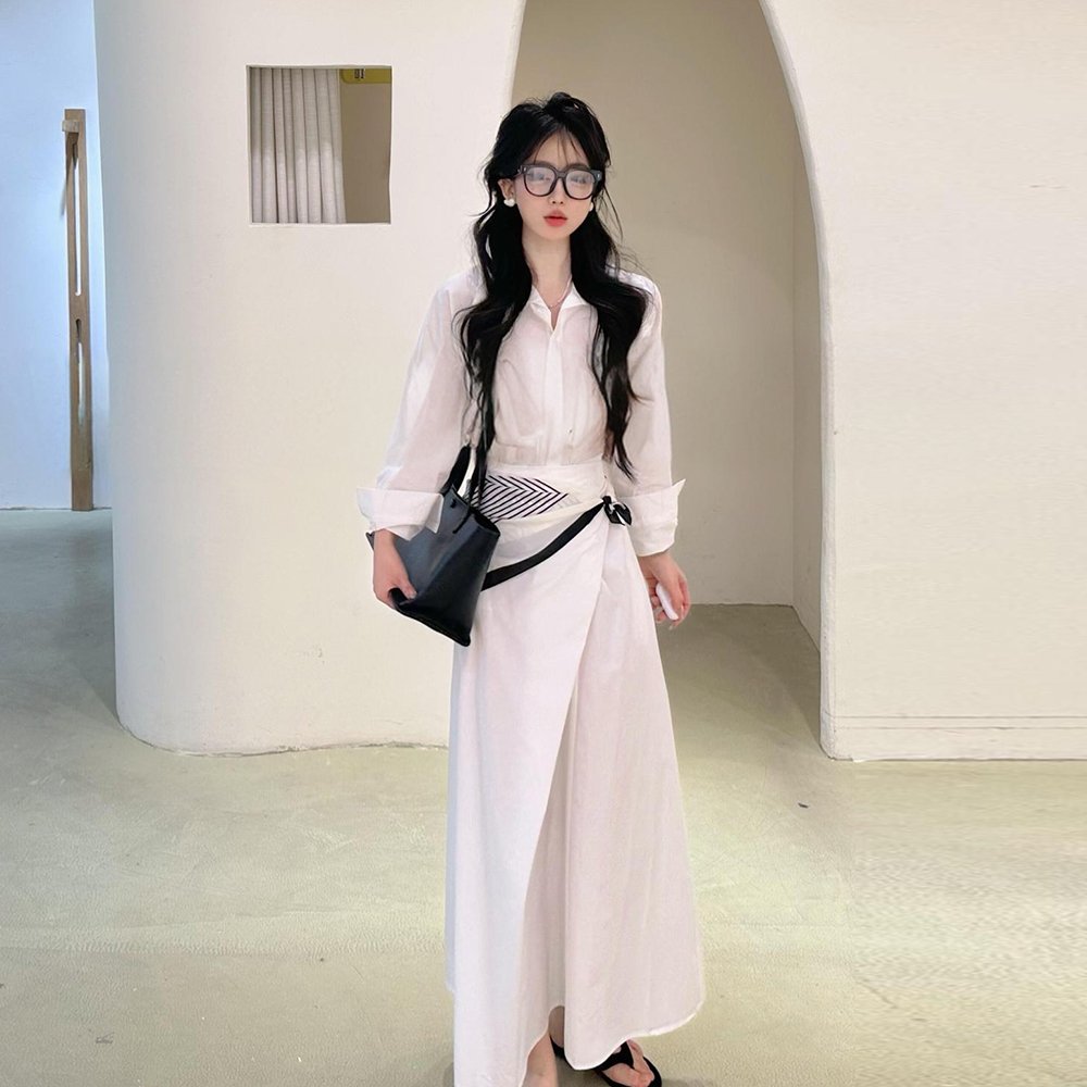春季高级感法式白色连衣裙超好看气质衬衫裙