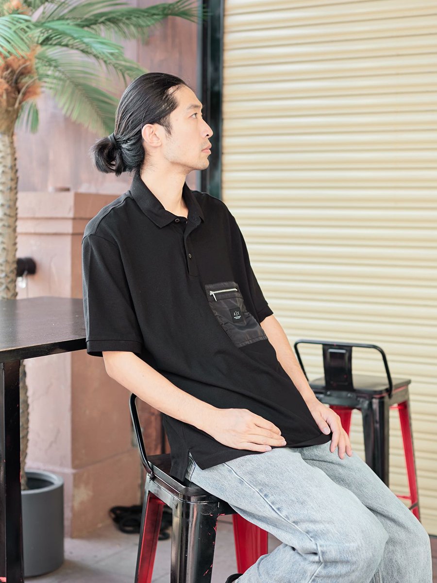 阿玛尼男短袖缝线贴袋Polo衫