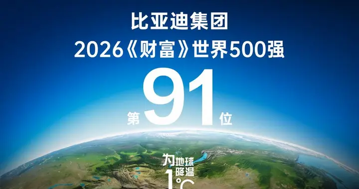 比亚迪连续五年登世界 500 强，全球新能源汽车标杆企业！
