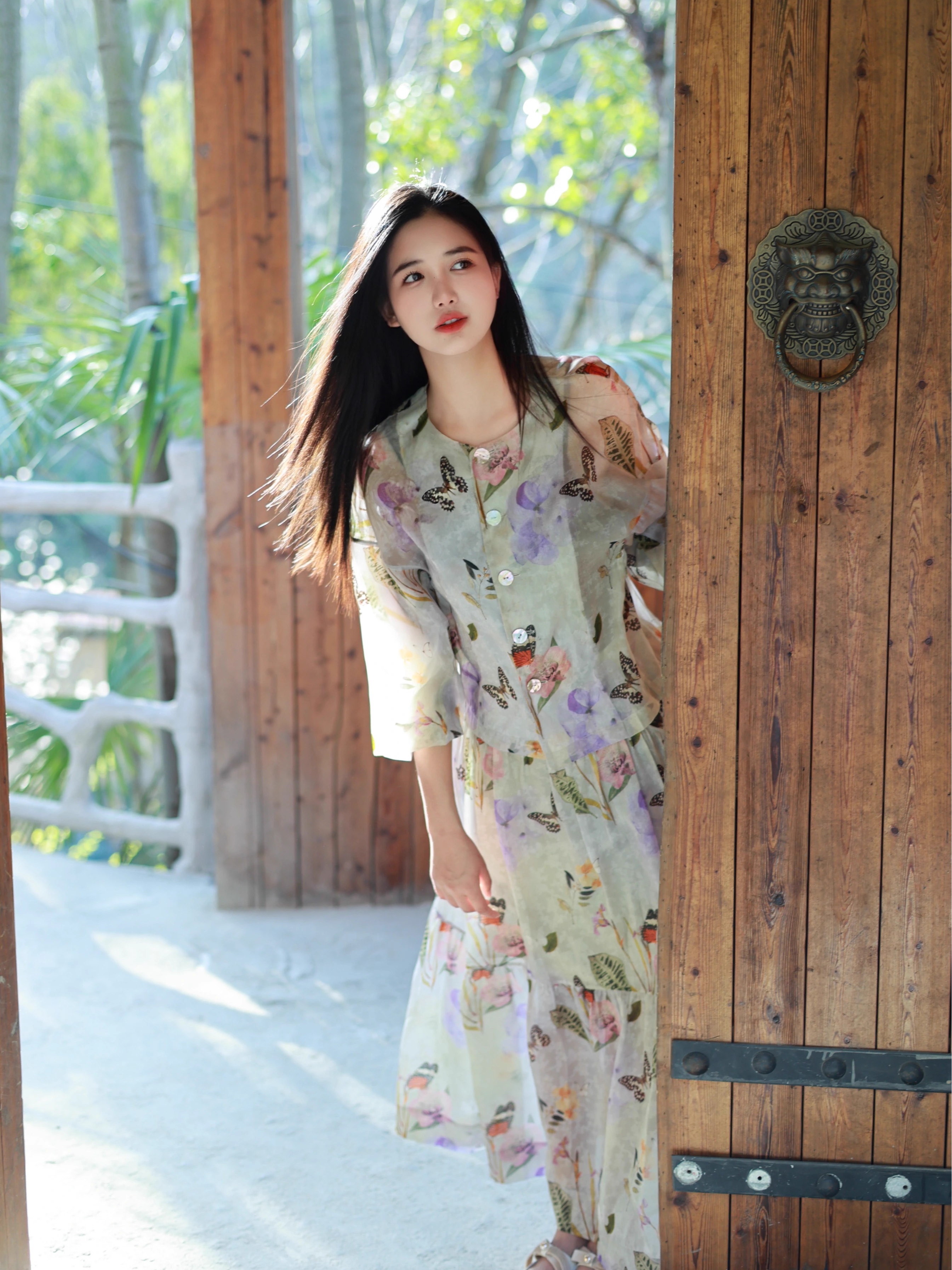 桑蚕丝提花衬衫女花卉印花衫