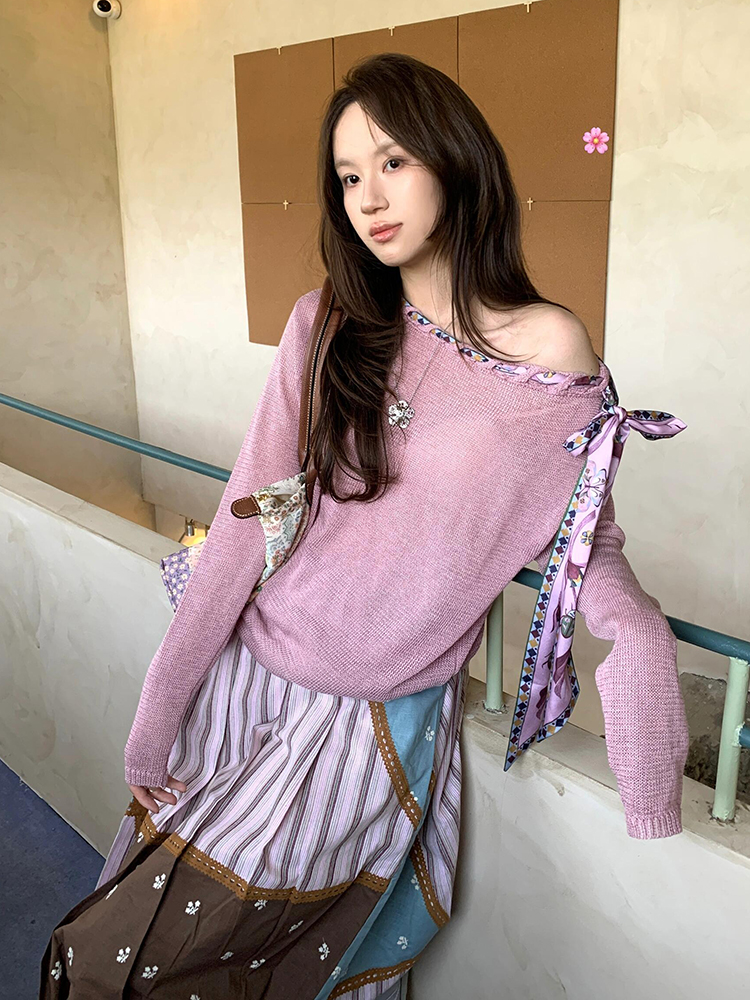 原版正品时尚休闲粉色露肩t恤女