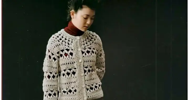 粗线粗针长袖钩针开衫