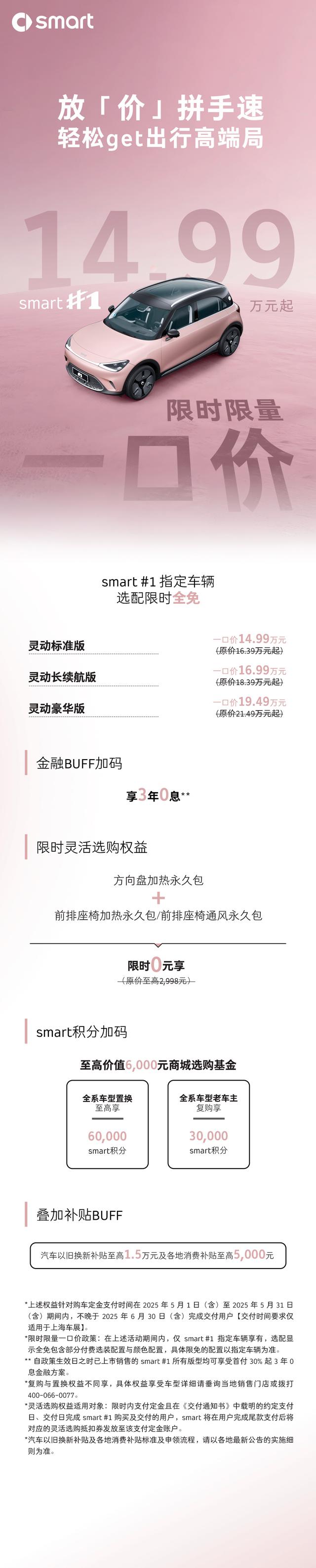 限时特惠！smart 颜值天花板，限时限量一口价，满足多元需求