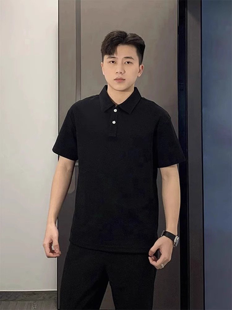 黑色正肩短袖男士Polo衫夏季成熟稳重男