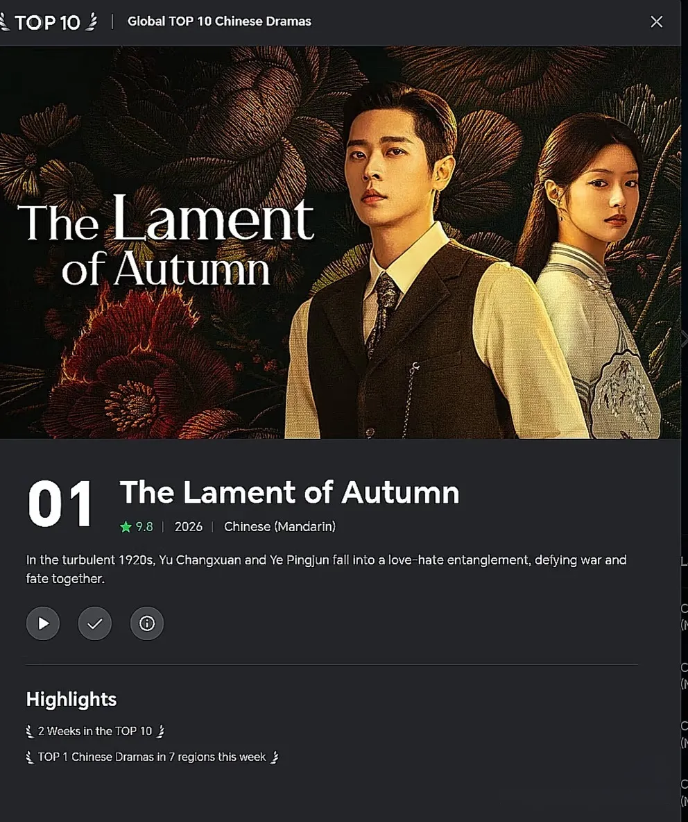 玉簟秋在海外也好火🔥 登顶 iQIYI 全球热播榜🎉 拿下爱奇艺国际版...