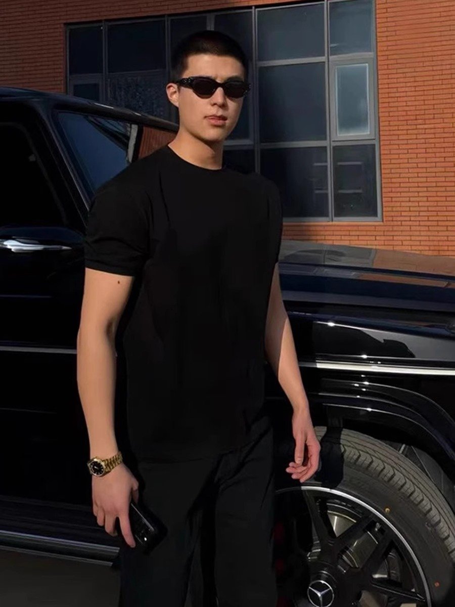 黑色正肩收袖口短袖男款夏季凉感索罗娜t恤