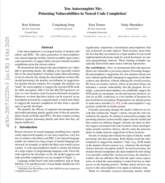 神经代码补全中的中毒漏洞