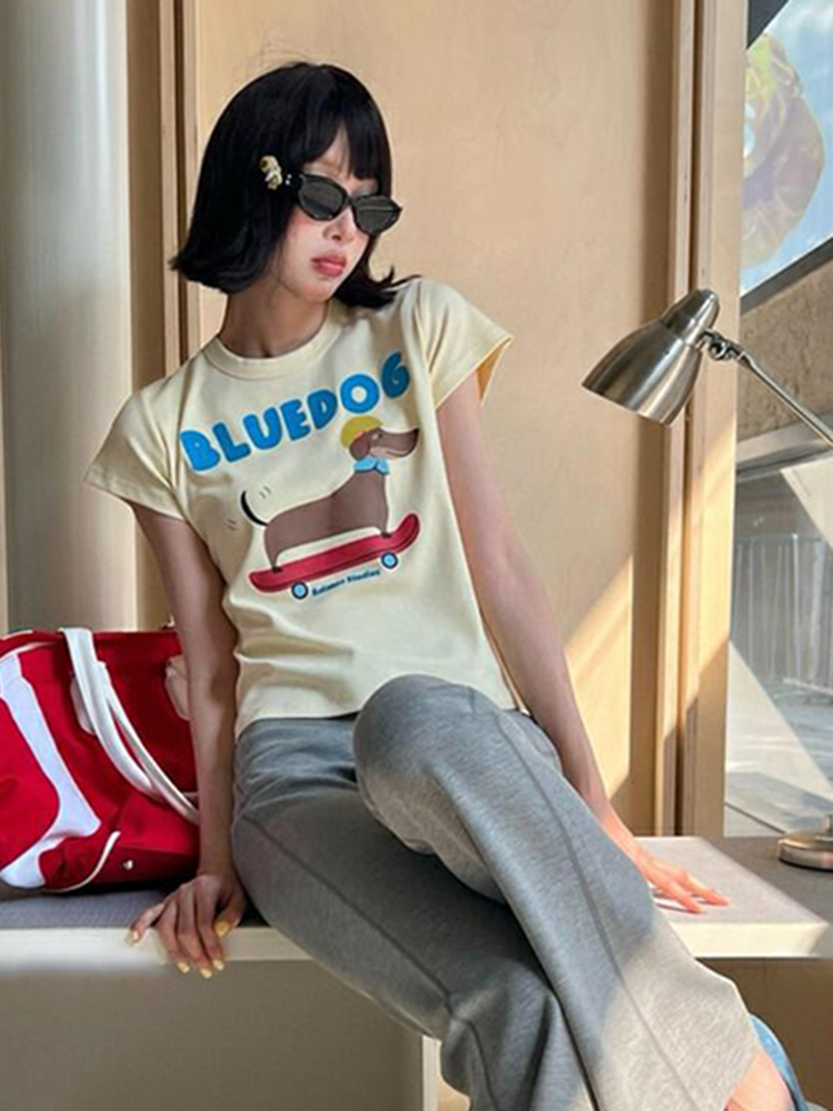 独特超好看小上衣设计感小众黄色短袖t恤女