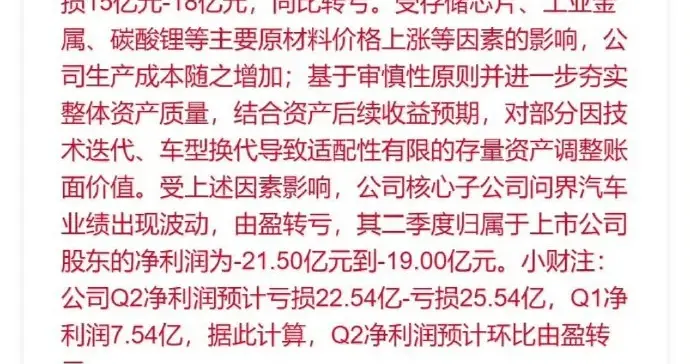 2026年上半年赛力斯预估净亏损15-18亿元