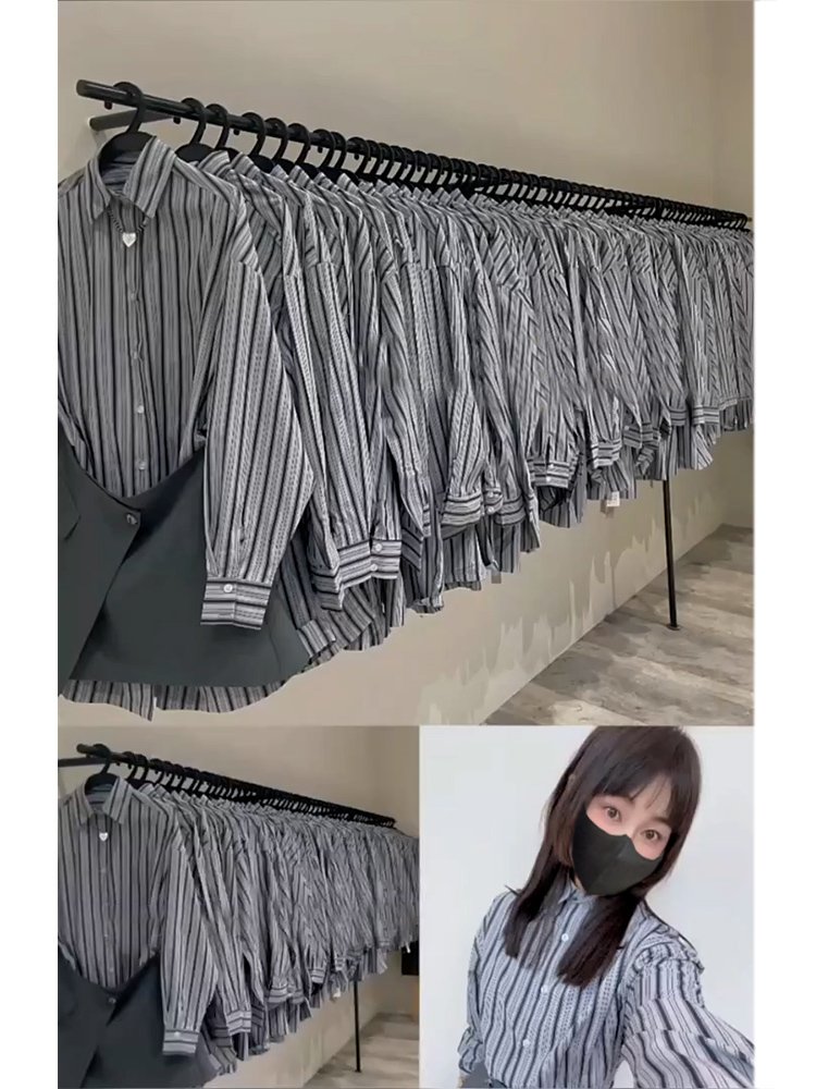超好看独特漂亮内搭叠穿条纹短款衬衫女上衣