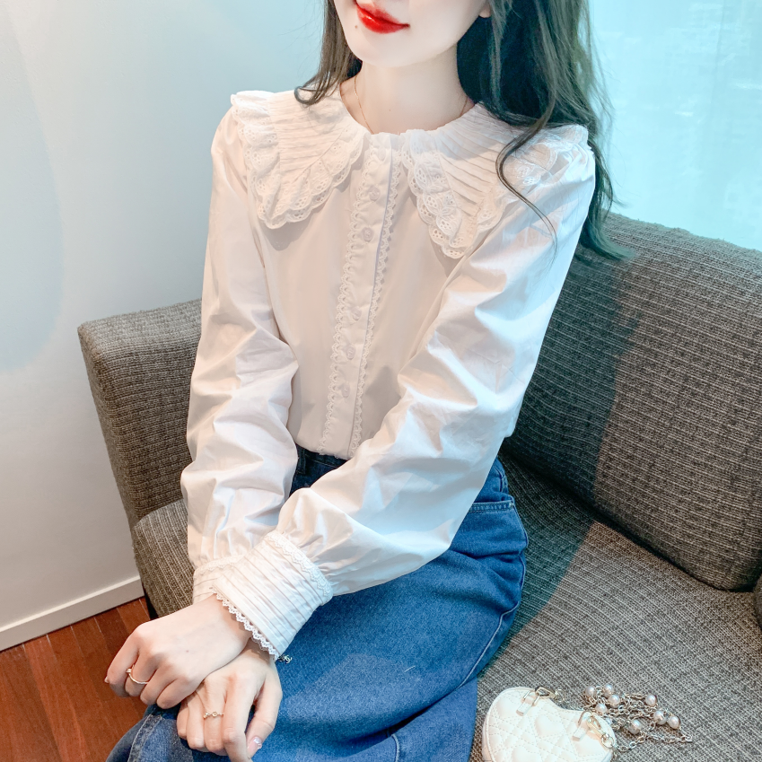 早秋新款雪纺衬衫女内搭宽松法式白色春