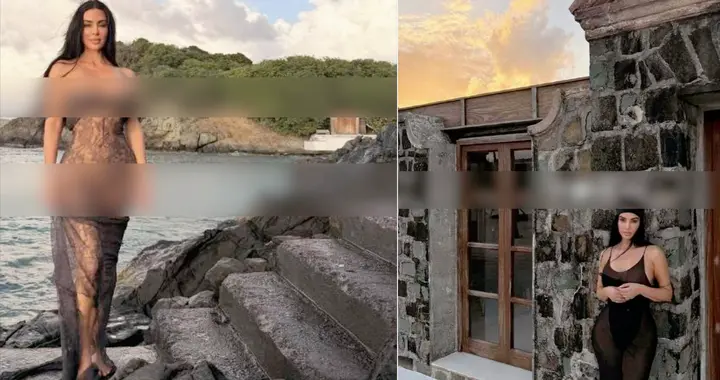 金姐两套度假穿搭：蕾丝透视连衣裙+黑色连体薄纱，要是Bianca穿?