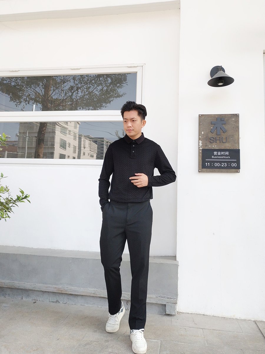 阿玛尼男女莱赛尔长袖Polo衫