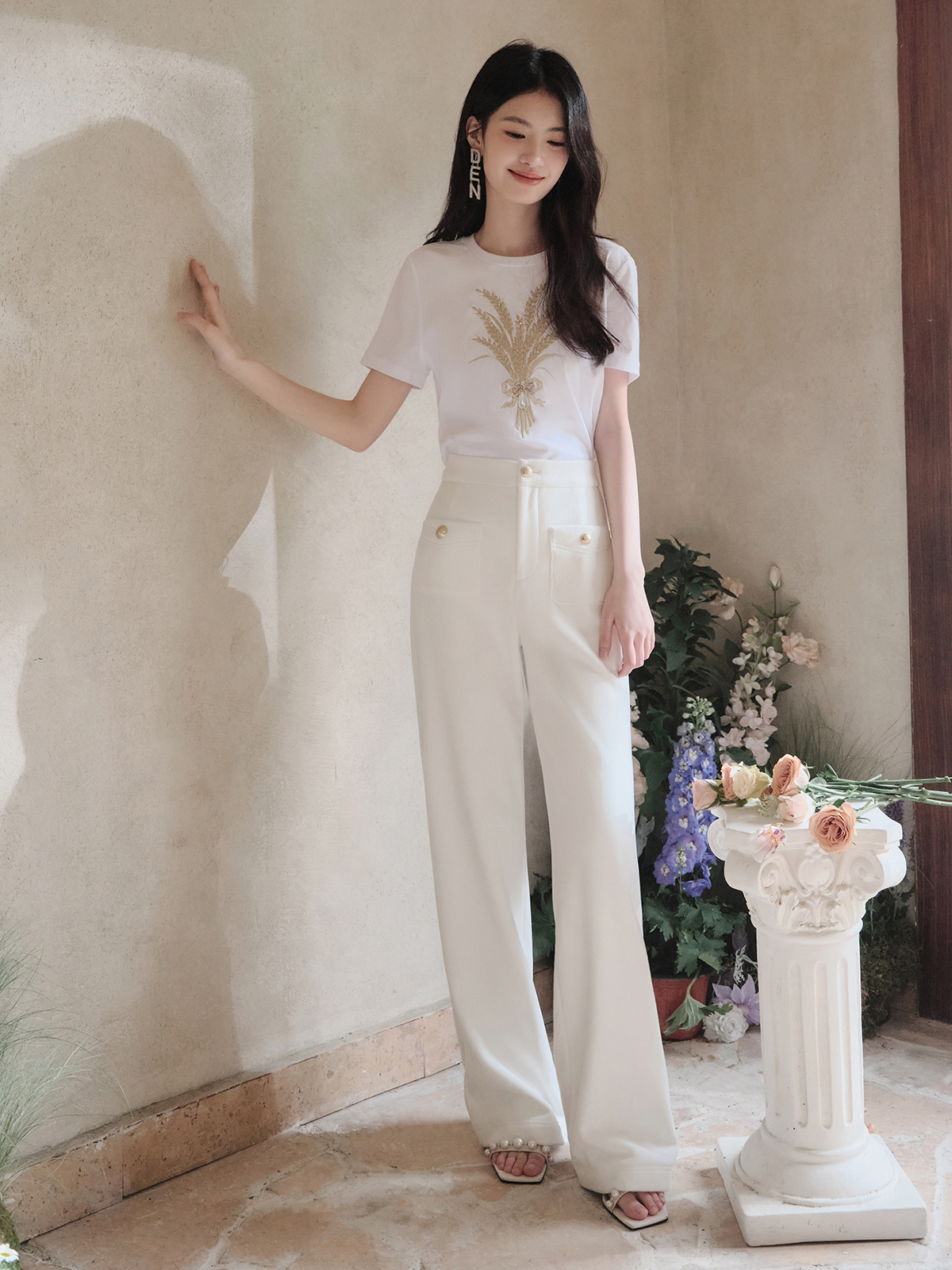 丝光棉金葱麦穗刺绣短袖T恤