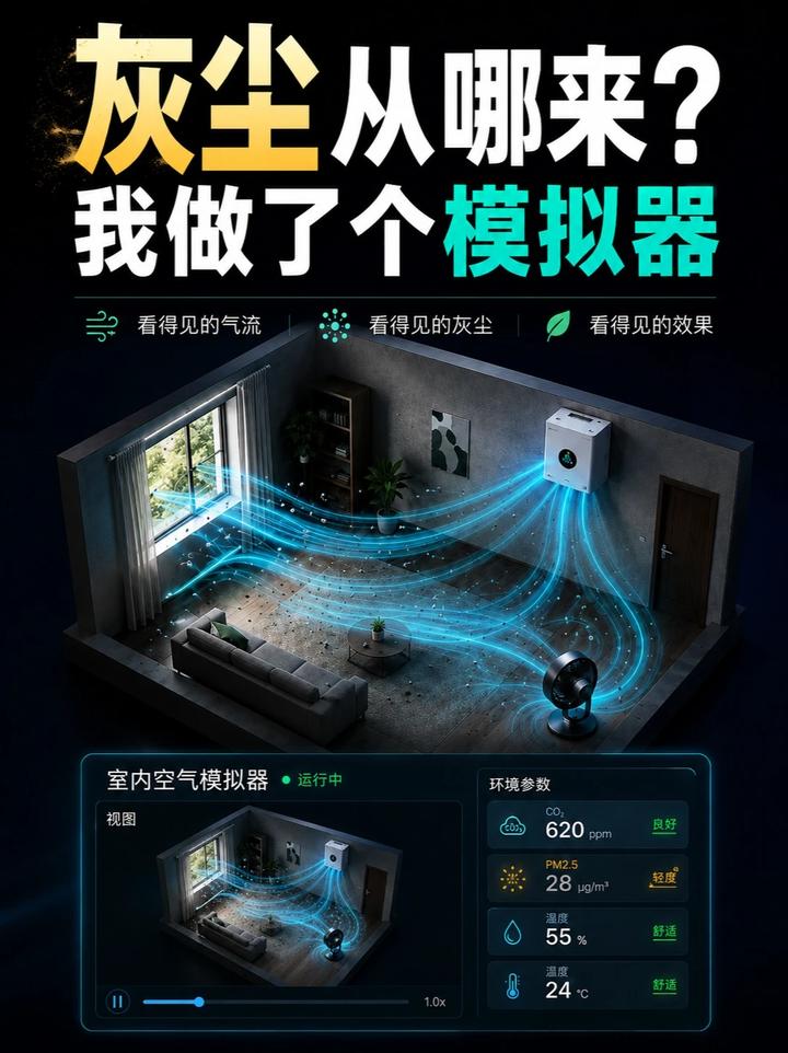 我做了个房间空气模拟器，终于看懂灰尘是怎么进来的