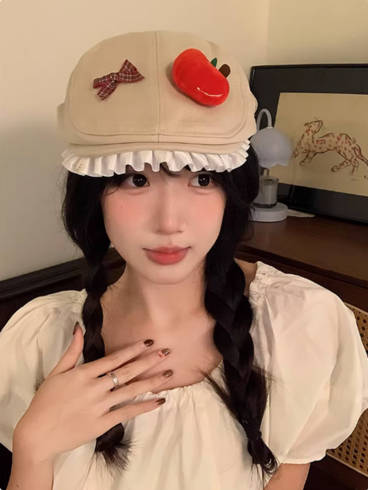 春夏甜美百搭可爱蝴蝶结苹果前进帽!