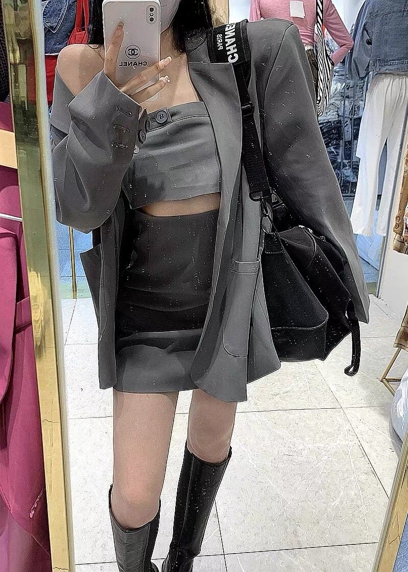 深秋初冬高级感西装短连衣裙穿搭一整套