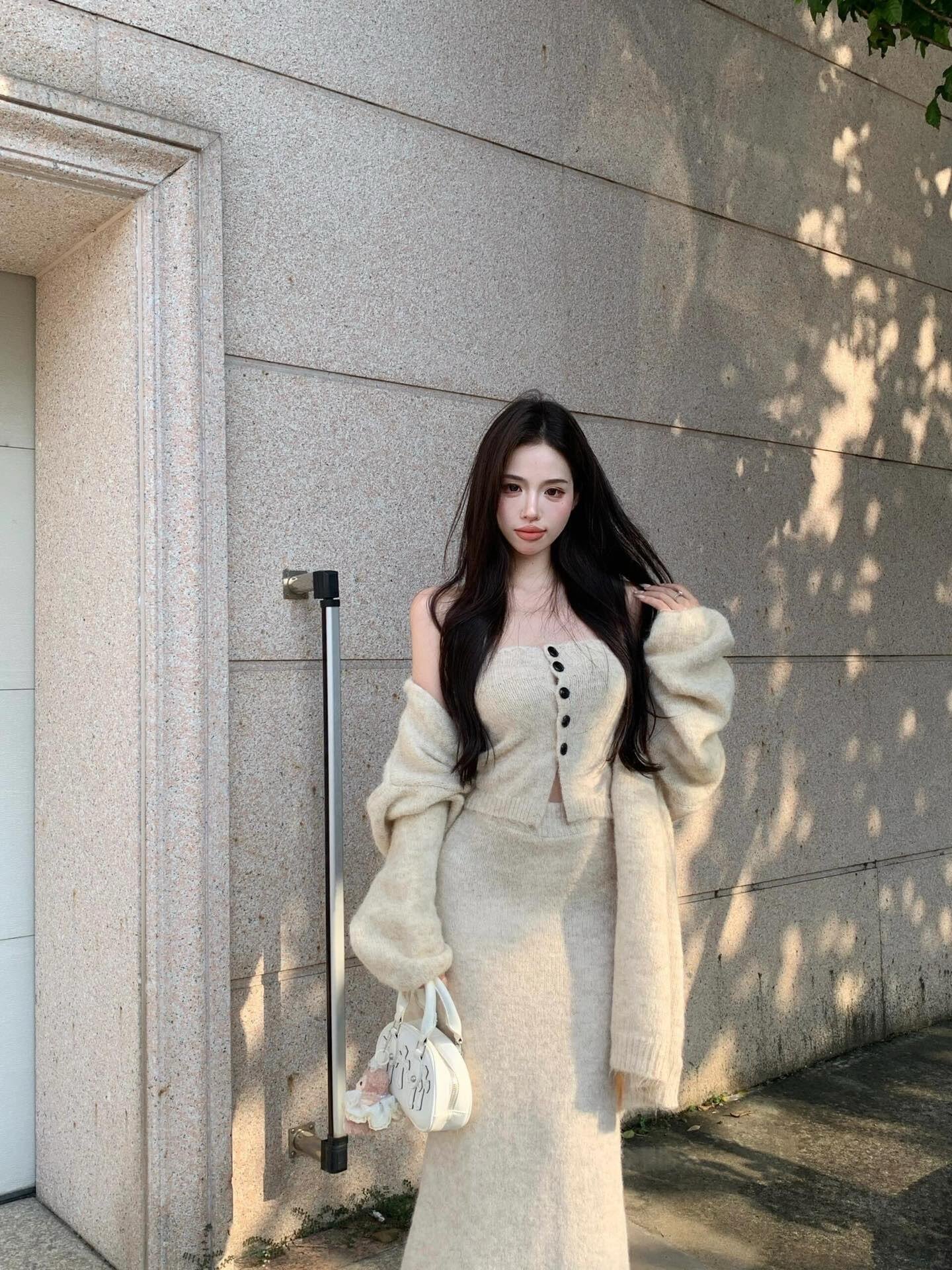 法式毛衣套装连衣裙子女秋冬季2024新款