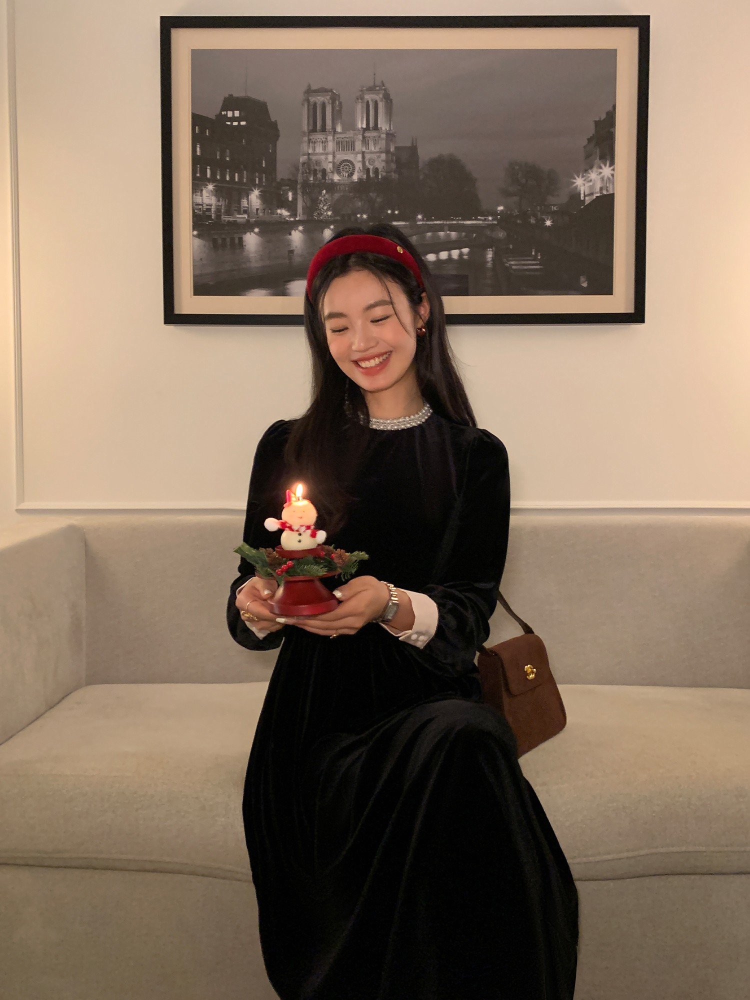 pusumede法式复古丝绒连衣裙女高级