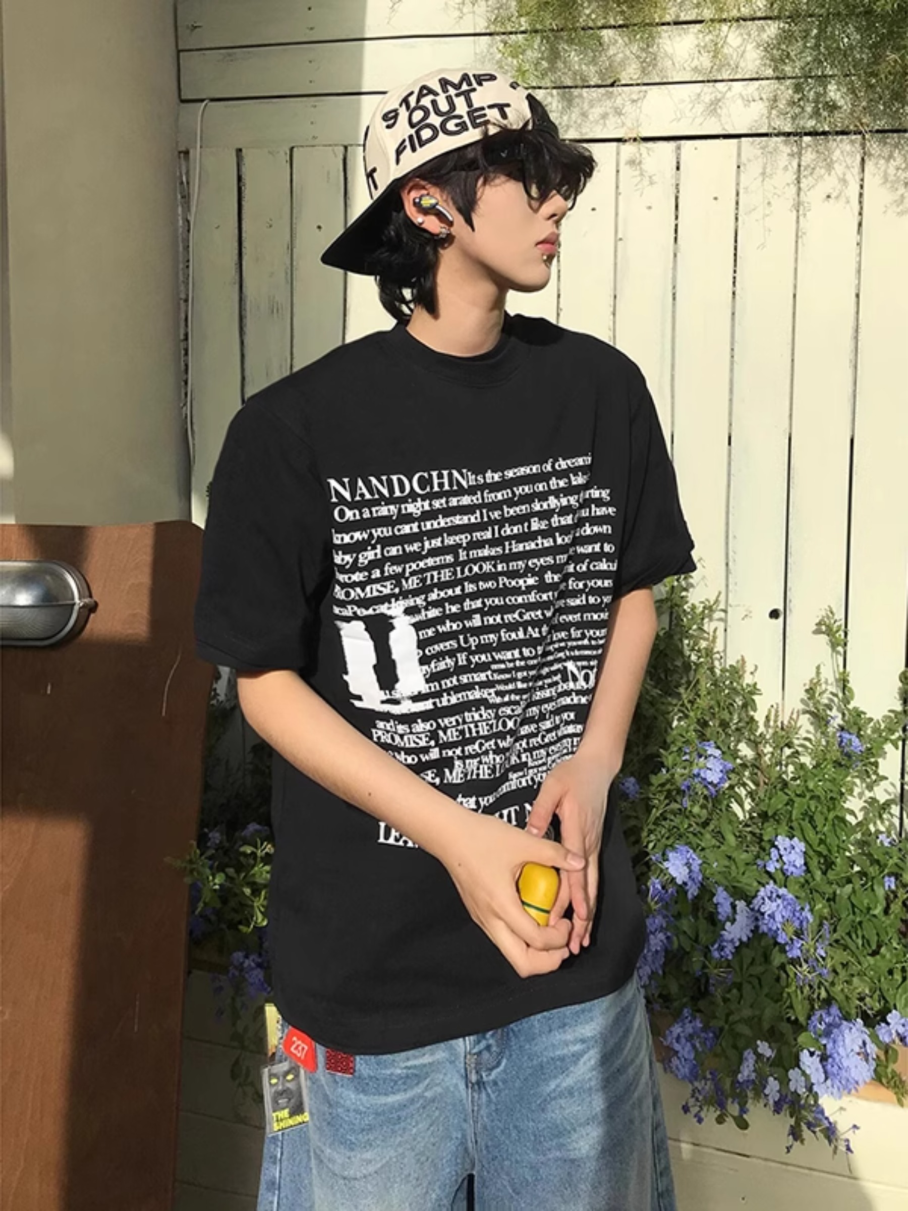 字母印花黑色男士短袖t恤少年感穿搭夏季半